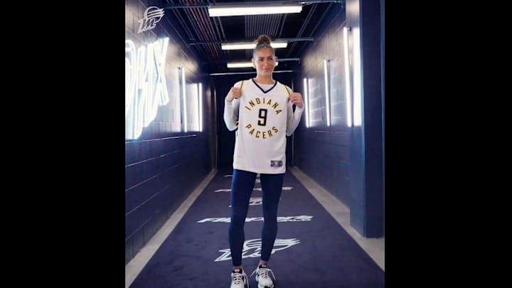 Megan McConnell wears brother T.J.'s jersey pregame Megan McConnell wears brother T.J.'s jersey pregame