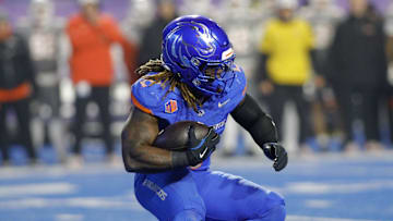 Dec 6, 2024; Boise, ID, USA; Boise State Broncos running back Ashton Jeanty (2) during the first half against the UNLV Rebels  at Albertsons Stadium. Mandatory Credit: Brian Losness-Imagn Images


