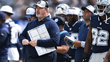 Dallas Cowboys head coach Mike McCarthy on the sidelines against the Los Angeles Rams during the second quarter at SoFi Stadium. 