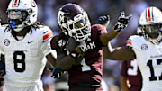 Texas A&M Aggies wide receiver Mario Craver (1) motions against the Auburn Tigers during the first half at Kyle Field.
