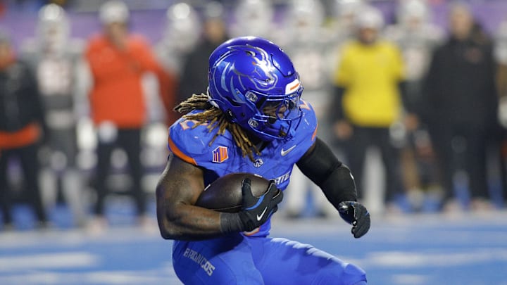 Dec 6, 2024; Boise, ID, USA; Boise State Broncos running back Ashton Jeanty (2) during the first half against the UNLV Rebels  at Albertsons Stadium. Mandatory Credit: Brian Losness-Imagn Image