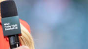 Friday Night Baseball on Apple TV  broadcaster Tricia Whitaker during the game between the Arizona Diamondbacks and the Los Angeles Angels at Angel Stadium on July 11.