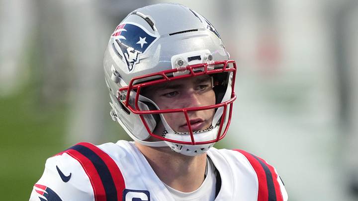 Feb 8, 2026; Santa Clara, CA, USA; New England Patriots quarterback Drake Maye (10) during halftime against the Seattle Seahawks in Super Bowl LX at Levi's Stadium. Mandatory Credit: Darren Yamashita-Imagn Images