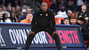 Feb 8, 2025; Syracuse, New York, USA; Boston College Eagles head coach Earl Grant watches play against the Syracuse Orange in the first half at the JMA Wireless Dome. Mandatory Credit: Mark Konezny-Imagn Images