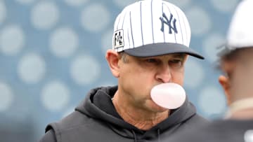 Feb 20, 2025; Tampa, FL, USA; New York Yankees manager Aaron Boone (17) looks on at George M. Steinbrenner Field. Mandatory Credit: Kim Klement Neitzel-Imagn Images