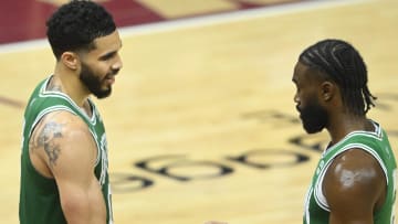 Boston Celtics forward Jayson Tatum (0) and guard Jaylen Brown.