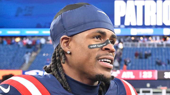 Nov 2, 2025; Foxborough, Massachusetts, USA; New England Patriots wide receiver DeMario Douglas (3) is interviewed after the game against the Atlanta Falcons at Gillette Stadium. Mandatory Credit: Eric Canha-Imagn Images