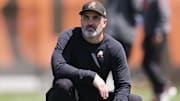 May 10, 2025; Berea, OH, USA; Cleveland Browns head coach Kevin Stefanski watches during rookie minicamp at CrossCountry Mortgage Campus. Mandatory Credit: Ken Blaze-Imagn Images