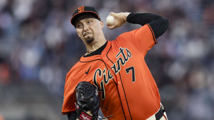 Snell throws against the Arizona Diamondbacks at Oracle Park.