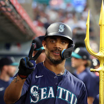 Mariners center fielder Julio Rodriguez hit his 100th career home run.