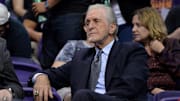 Nov 8, 2017; Phoenix, AZ, USA; Miami Heat president Pat Riley watches a game between the Miami Heat and Phoenix Suns at Talking Stick Resort Arena. Mandatory Credit: Jennifer Stewart-Imagn Images