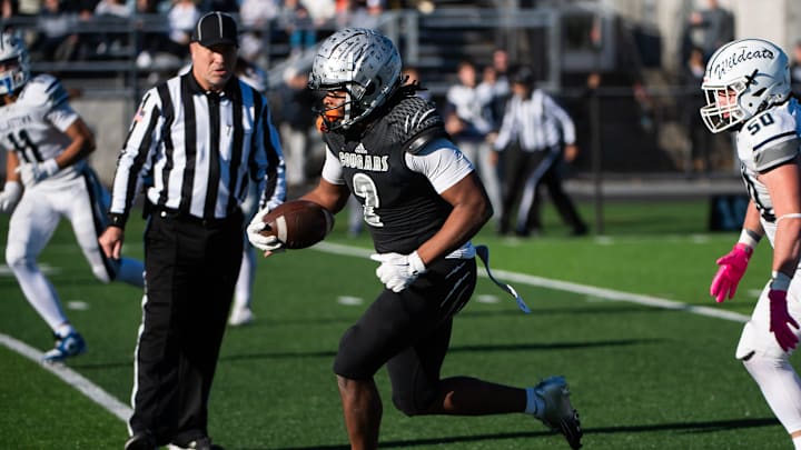 Harrisburg running back Messiah Mickens breaks free on an 89-yard touchdown run in the second half of a District 3 Class 6A quarterfinal game against Dallastown, Saturday, Nov. 9, 2024, at Severance Field in Harrisburg.