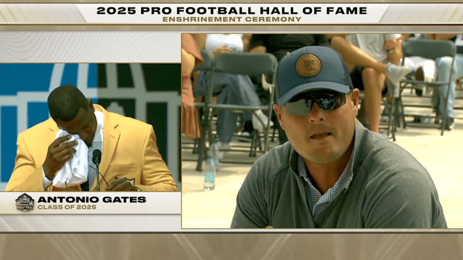 Antonio Gates got choked up thanking Phillip Rivers in his Hall of Fame speech | Screengrab via NFL Network