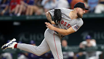 Boston Red Sox pitcher Garrett Crochet (35) throws against the Texas Rangers at Globe Life Field. 