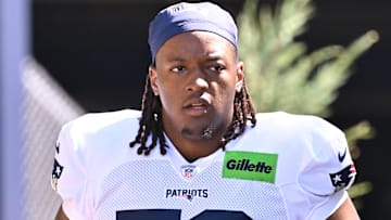 Jul 28, 2025; Foxborough, MA, USA; New England Patriots center Jared Wilson (58) heads to the practice fields for training camp at Gillette Stadium.