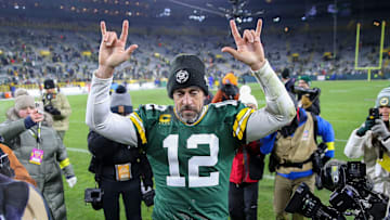 Green Bay Packers quarterback Aaron Rodgers (12) gestures to fans as he leaves the field after a game against the Los Angeles Rams on Monday, December 19, 2022, at Lambeau Field in Green Bay, Wis. The Packers won the game, 24-12.Tork Mason/USA TODAY NETWORK-Wisconsin

Apj Packers Vs Rams 121922 1788 Ttm