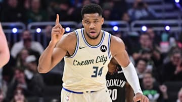 Nov 29, 2025; Milwaukee, Wisconsin, USA; Milwaukee Bucks forward Giannis Antetokounmpo (34): Benny Sieu-Imagn Images