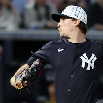Mar 3, 2025; Tampa, Florida, USA;  New York Yankees starting pitcher Max Fried (54) throws a pitch during the first inning against the Pittsburgh Pirates at George M. Steinbrenner Field