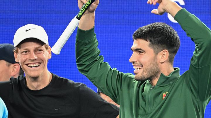 Carlos Alcaraz and Jannik Sinner laugh