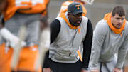 Tennessee running backs coach Jerry Mack during Tennessee football spring practice at Haslam Field in Knoxville, Tenn. on Tuesday, April 5, 2022.