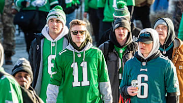 Fans celebrate the Philadelphia Eagles Super Bowl Championship with a parade along Benjamin Franklin Parkway set to end at the Philadelphia Museum of Art on Friday, Feb. 14, 2025.