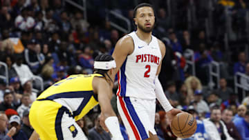Oct 23, 2024; Detroit, Michigan, USA;  Detroit Pistons guard Cade Cunningham (2): Rick Osentoski-Imagn Images