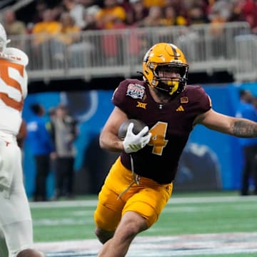 Cam Skatteno during No. 10 Arizona State's 39–31 double-overtime loss to No. 4 Texas in the Peach Bowl on Jan. 1, 2025.