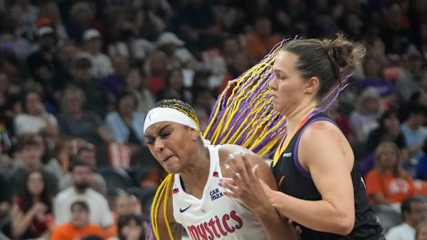 A photo of Kathryn Westbeld defending Aaliyah Edwards