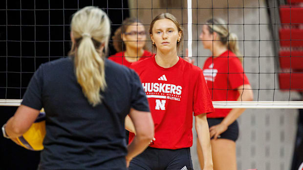 Nebraska volleyball setter Bergen Reilly at practice ahead of the 2025 season.