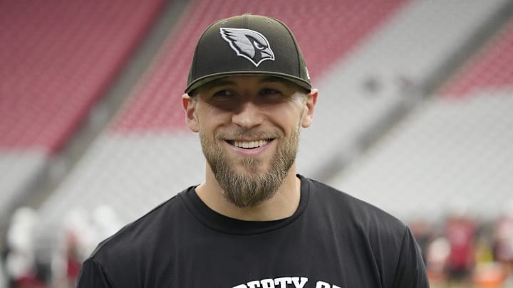 Arizona Cardinals defensive coordinator Nick Rallis laughs during training camp at State Farm Stadium in Glendale on Aug. 6, 2025.