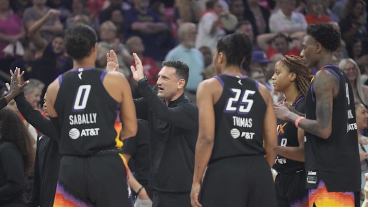 Phoenix Mercury head coach Nate Tibbetts and his team prepare to play against the Indiana Fever at PHX Arena on Sept. 2, 2025.