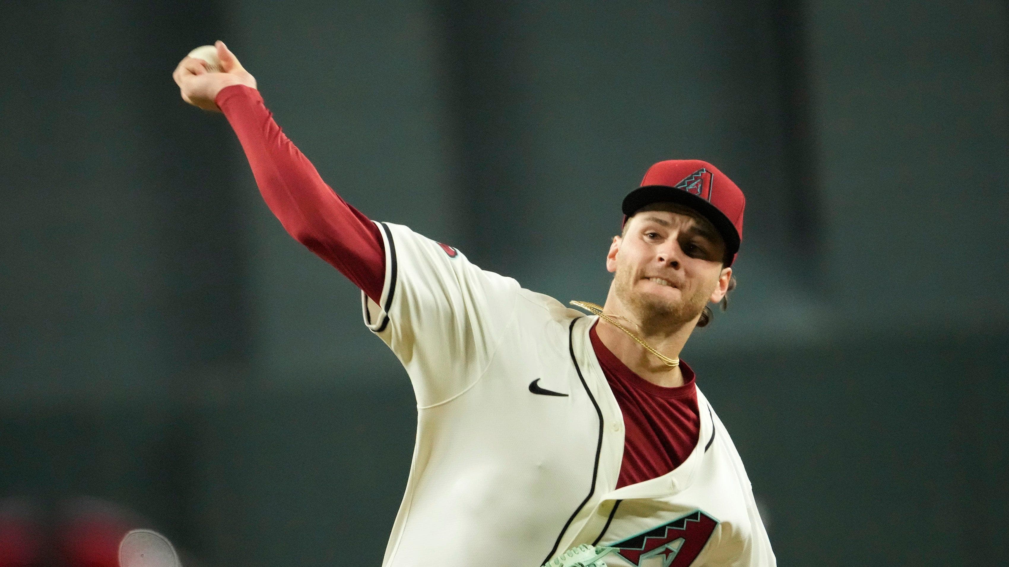 Arizona Diamondbacks starting pitcher Ryne Nelson (19) throws against the New York Yankees at Chase Field.