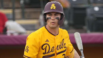 Arizona State catcher Josiah Cromwick prepares to bat against Ohio State during the seventh inning at Phoenix Municipal Stadium on Feb. 16, 2025.