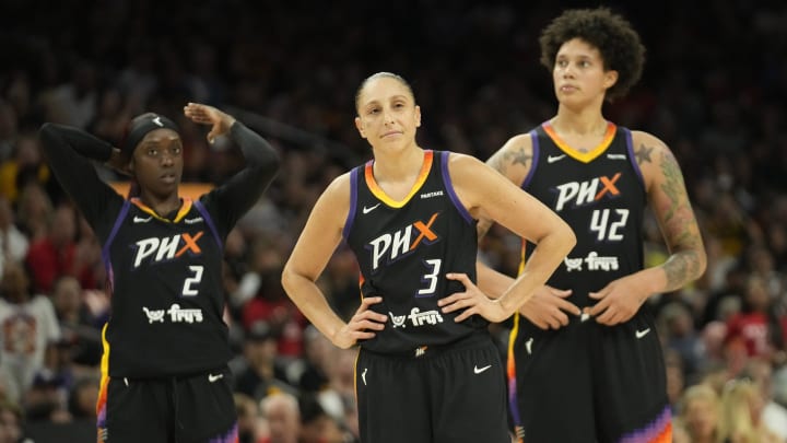 Phoenix Mercury guards Kahleah Copper and Diana Taurasi and center Brittney Griner 