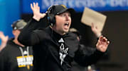 Arizona State head coach Kenny Dillingham calls a play against Texas during the fourth quarter in the Chick-fil-A Peach Bowl in Atlanta on Wednesday, Jan. 1, 2025.