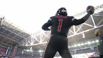 Arizona Cardinals quarterback Kyler Murray (1) warms up during the third quarter against the Seattle Seahawks at State Farm Stadium in Glendale on Dec. 8, 2024.