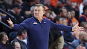 Feb 5, 2025; Piscataway, New Jersey, USA; Illinois Fighting Illini head coach Brad Underwood reacts during the second half against the Rutgers Scarlet Knights at Jersey Mike's Arena. Mandatory Credit: Vincent Carchietta-Imagn Images