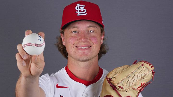 Feb 20, 2025; Jupiter, FL, USA;  St. Louis Cardinals pitcher Tekoah Roby (38). Mandatory Credit: Jim Rassol-Imagn Images