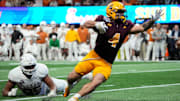 Arizona State running back Cam Skattebo (4) is climbing up NFL Draft boards.