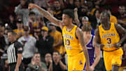 Arizona State guard BJ Freeman (10) scored 16 points in the Sun Devils win over New Mexico on Thanksgiving Day.