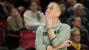 Arizona State head coach Bobby Hurley looks towards the scoreboard during the first half against Houston at Desert Financial Arena in Tempe, on Feb. 18, 2025.
