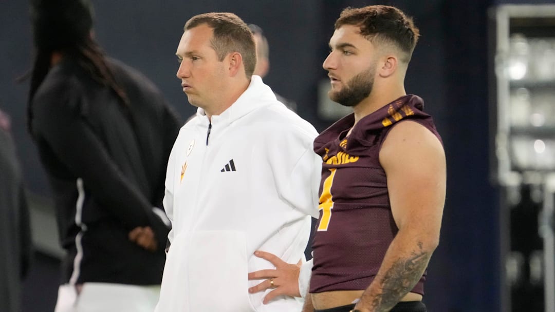 Arizona State head coach Kenny Dillingham and running back Cam Skattebo.