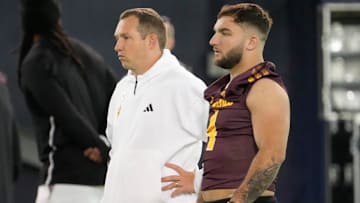 Arizona State head coach Kenny Dillingham and running back Cam Skattebo.