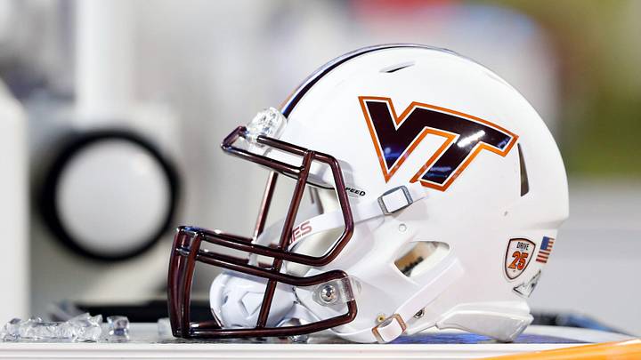 Dec 29, 2016; Charlotte, NC, USA; A Virginia Tech Hokies helmet lays on the sidelines during the second half against the Arkansas Razorbacks during the Belk Bowl at Bank of America Stadium. Virginia Tech defeated Arkansas 35-24. Mandatory Credit: Jeremy Brevard-Imagn Images