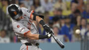 Jul 22, 2024; Los Angeles, California, USA;  San Francisco Giants third baseman Matt Chapman (26) hits a solo home run in the seventh inning against the Los Angeles Dodgers at Dodger Stadium. Mandatory Credit: Jayne Kamin-Oncea-USA TODAY Sports