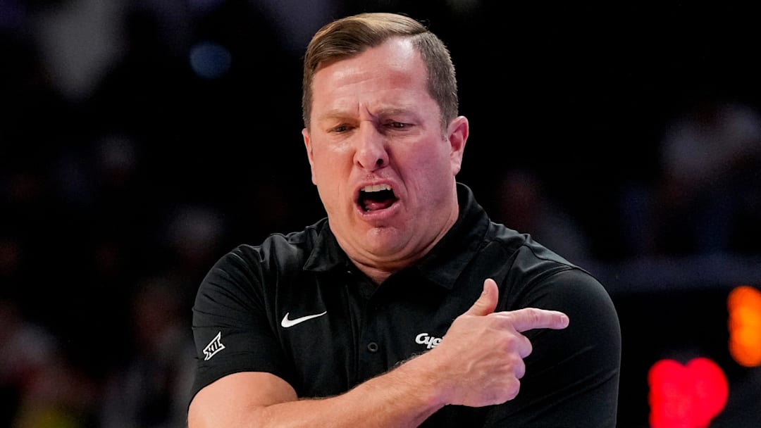 Iowa State Cyclones head coach T.J. Otzelberger reacts to an official in the first half of the NCAA Big 12 basketball game between the Cincinnati Bearcats and the Iowa State Cyclones at Fifth Third Stadium in Cincinnati on Saturday, Jan. 17, 2026.