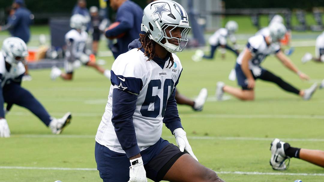 Dallas Cowboys OT Tyler Guyton goes through a drill during practice at the Ford Center at the Star Training Facility. Dallas Cowboys OT Tyler Guyton goes through a drill during practice at the Ford Center at the Star Training Facility.