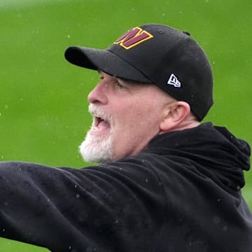 Washington Commanders head coach Dan Quinn during practice at Ciudad Deportiva del Real Madrid.