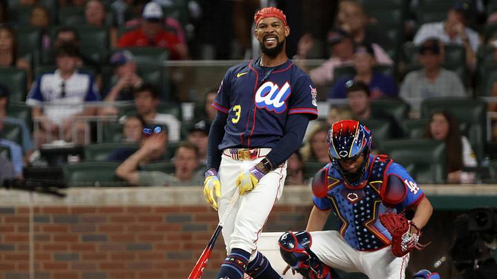 Jul 14, 2025; Atlanta, GA, USA; Minnesota Twins outfielder Byron Buxton (25) bats during the 2025 Home Run Derby at Truist Park. Mandatory Credit: Jordan Godfree-Imagn Images