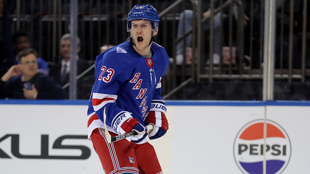 Mar 2, 2026; New York, New York, USA; New York Rangers defenseman Adam Fox (23) skates against the Columbus Blue Jackets during the third period at Madison Square Garden. Mandatory Credit: Brad Penner-Imagn Images Mar 2, 2026; New York, New York, USA; New York Rangers defenseman Adam Fox (23) skates against the Columbus Blue Jackets during the third period at Madison Square Garden. Mandatory Credit: Brad Penner-Imagn Images
